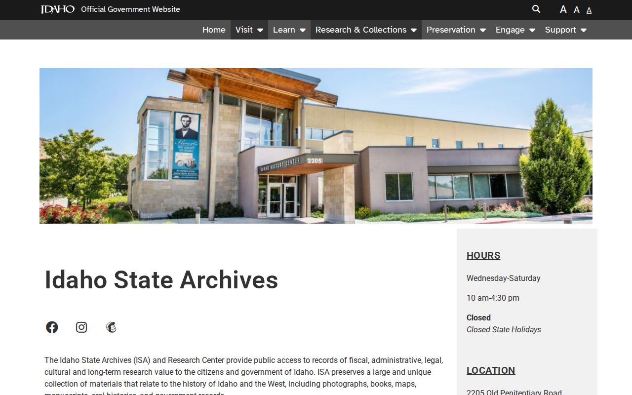 Idaho State Archives research and government records page