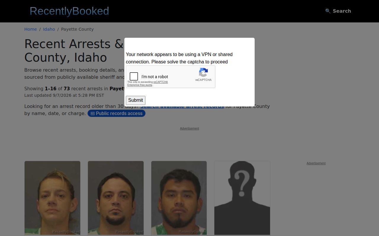 RecentlyBooked Payette County unofficial recent arrests page